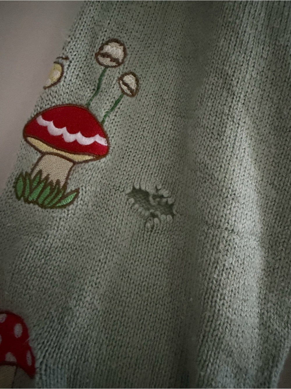 Hot Topic Mint Green Mushroom Patch Cardigan Sweater - Picture 4 of 7